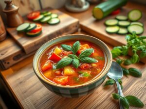 Sopa Emagrecedora de Abobrinha e Tomate com Manjericão