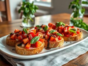 Bruschetta Mediterrânea com Toque de Manjericão