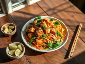 Pad Thai Vegano de Tofu e Amendoim