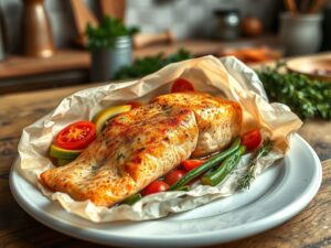Salmão na Papillote com Legumes Aromáticos