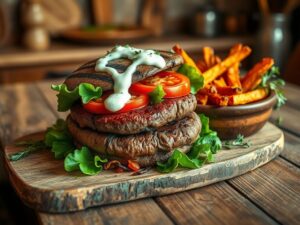 Hambúrguer de Cogumelo Portobello com Molho de Iogurte e Ervas